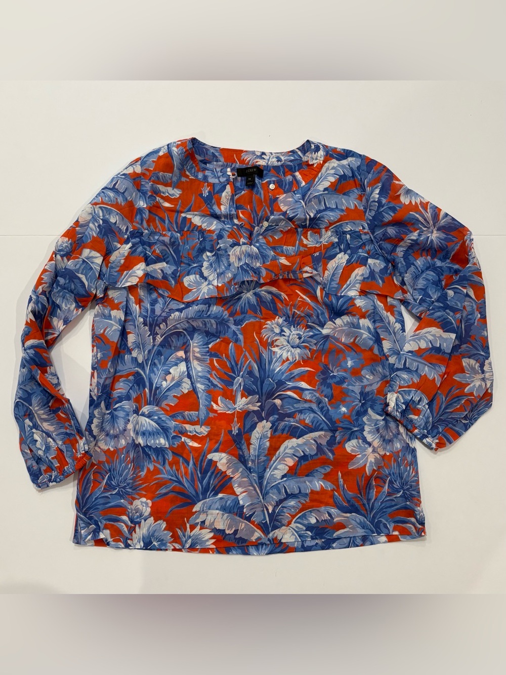 J Crew Top Ratti Rio Floral Print Ruffle Blouse Shirt Red & Blue Tall Small - Picture 2 of 6
